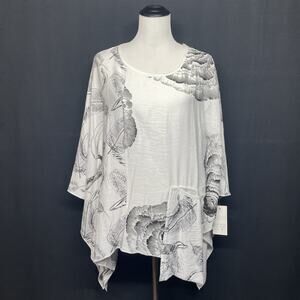 NWT Fleur De Lis Womens Med Top Oversized Black & White Flowy Lagenlook Pocket